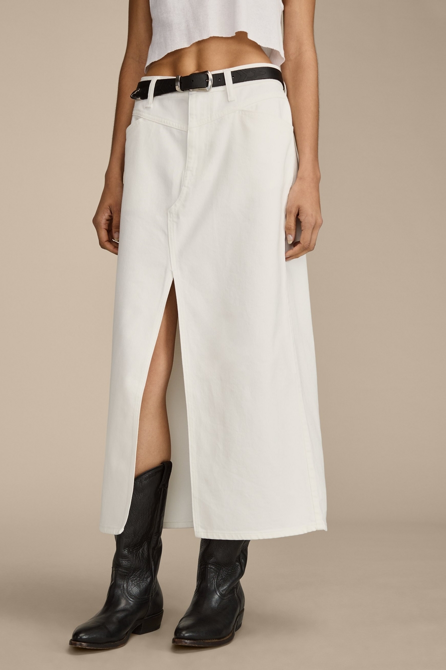denim maxi skirt with slit